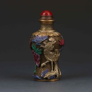 Chinese Brass Hand - Carved Flower Snuff Bottle W Qianlong Mark G299 photo