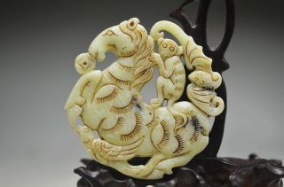 Chinese Old Jade Hand Carved Bat Monkey Horse Pendant Sd12 photo