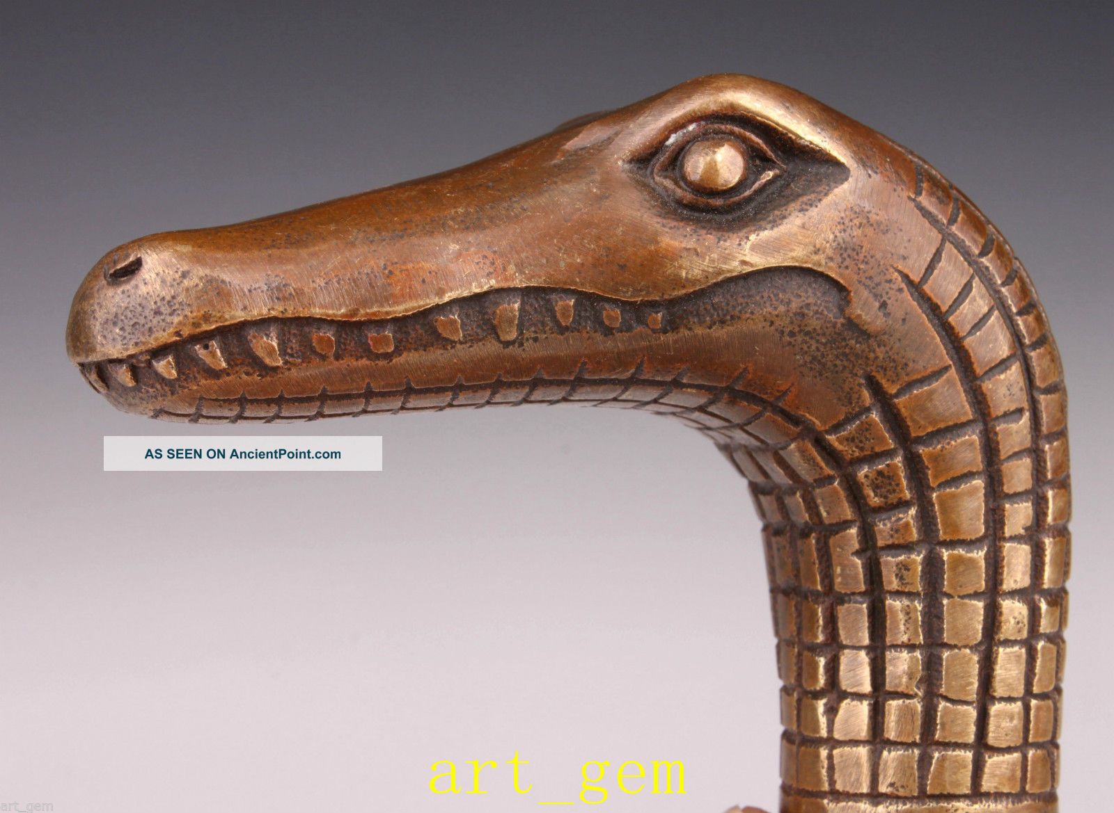 Old Bronze Crocodile Statue Cane Walking Stick Head 