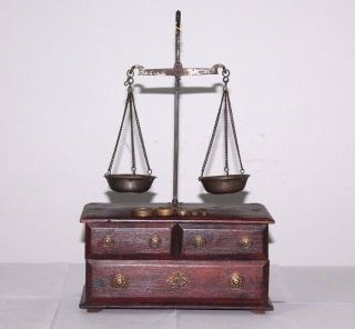 1900s Antique Goldsmith Jewelry Weight Balance Brass Scale With Wooden Box 509 photo