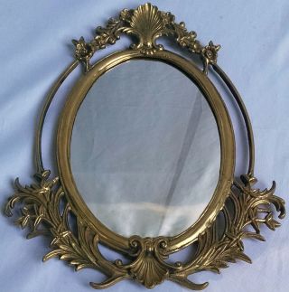 Vintage Oval Solid Brass Mirror photo