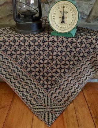 Vintage Style Primitive Woven Tablecloth Table Cover Tan Black Rust 54 