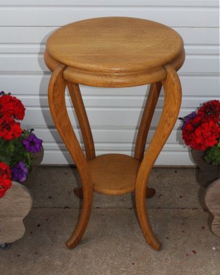 Antique Quarter Sawn Tiger Golden Oak Small Round Table Plant Stand Room Ready photo