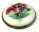 Antique Porcelain Button Hand Painted Pansies In Silver Design - 7/8 