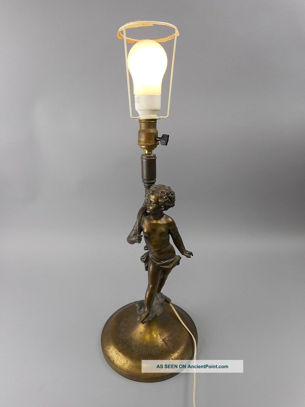 Antique Art Deco Bronze Cherub Figural Lamp By Kinney Mfg Co Of Cleveland,  Ohio Lamps photo