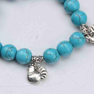 100 Natural Turquoise & Tibet Silver Handwork Chinese Zodiac Bracelet - - Chick photo