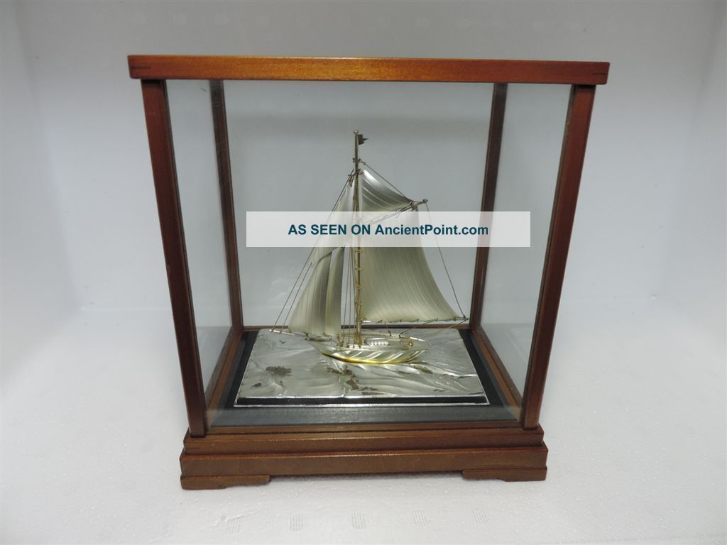 Masterly Hand Crafted Signed Japanese Sterling Silver 985 Model Yacht Ship Japan Other Antique Sterling Silver photo