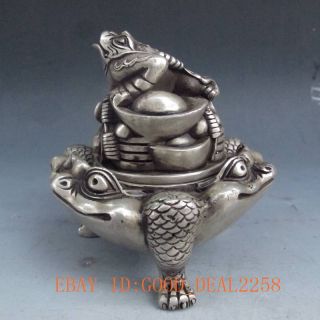Silver Bronze Handwork Frog Incense Burner & Frog & Ingot Lid W Xuan De Mark photo