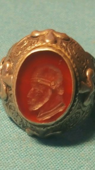 Roman Silver Agate Intaglio Ring photo