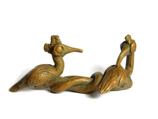 Rare Antique African Bronze Ashanti Gold Weight - Two Birds On A Snake photo