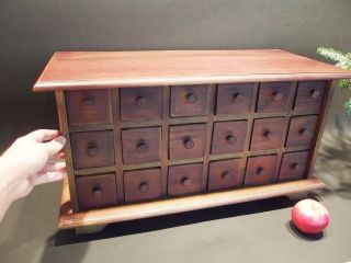 Large Primitive Antique Style Mahogany Solid Wood Apothecary Spice Chest Cabinet photo