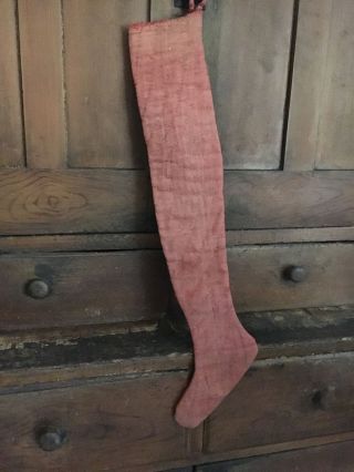 Primitive Early Looking Quilt Fabric Handmade Christmas Holiday Stocking Red photo