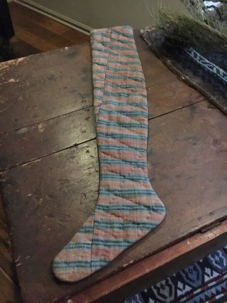 Primitive Early Looking Quilt Fabric Handmade Christmas Holiday Stocking Striped photo