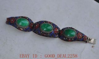 China ' S Tibet Dynasty Palace Cloisonne Silver Inlaid Jade Bracelet 1 photo