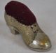 Pin Cushion Shoe Metal Heel Velvet Repousse Victorian Antique 1800 Pin Cushions photo 1