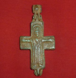 Byzantine Bronze Enkolpion Cross Amulet / Pendant Circa 1200 Ad - 2253 photo