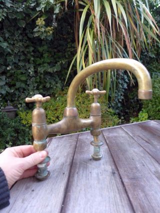 Vintage Solid Brass Copper Mixer Taps Sink Basin Bath Antique Old Salvage photo