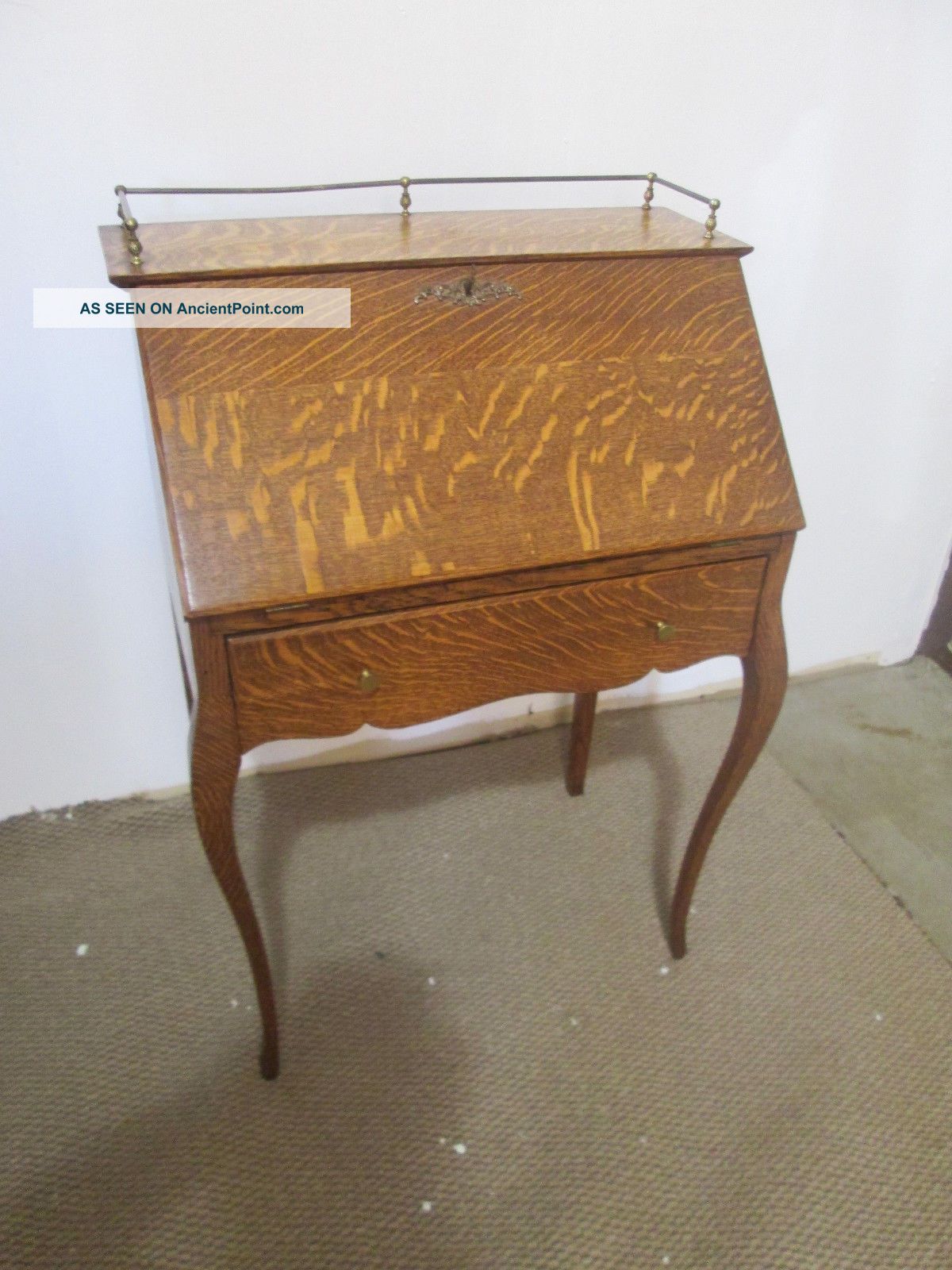 57018 Antique Oak Slantfront Desk 1900-1950 photo