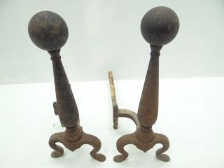 Antique Old Round Ball Andirons Cast Iron Fireplace Accessories Hardware photo