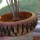 Vintage Mid Century Wood Nut Bowl Tree Slice W Bark Picks And Cracker Bowls photo 2