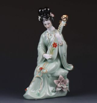Chinese The Color Porcelain Handwork Carved Gril Statues G358 photo