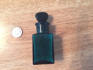 Antique Emerald Green Heavy Glass Bottle Jar W Stopper Marked P Chemical Medical photo