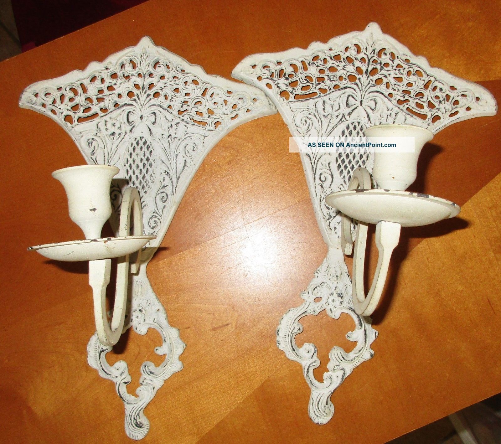 Pair Shabby Chic Cast Iron Taper Candle Wall Sconces,  Lace,  Scroll,  Pineapple,  India Chandeliers, Fixtures, Sconces photo