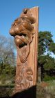19thc Oak Corbel With Carved Lion Head & Floral Spray Other Antique Woodenware photo 1