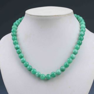Chinese Collectible Handwork Green Jade Prayer Bead Necklace G986 photo