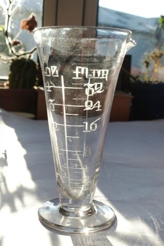19th C Hand Blown & Etched Glass 4 Fl - Oz & Fluid Dram Measuring Jug - Chemistry photo
