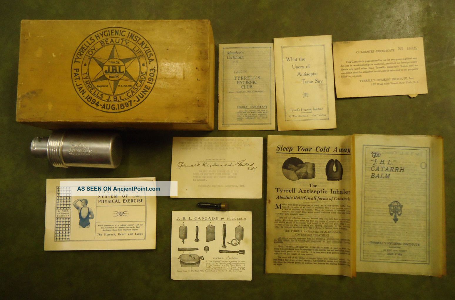 Tyrrell ' S Hygienic Cascade Enema Wood Box & Perfect System Of Physical Exercise Other Medical Antiques photo