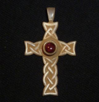 Anglo - Saxon Ancient Artifact Silver Cross With Red Glass Gem Circa 800 - 900 Ad photo