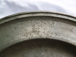 Dated 1707 ? Authentic Antique British Pewter Plate Kitchen Table Platter Bowl photo