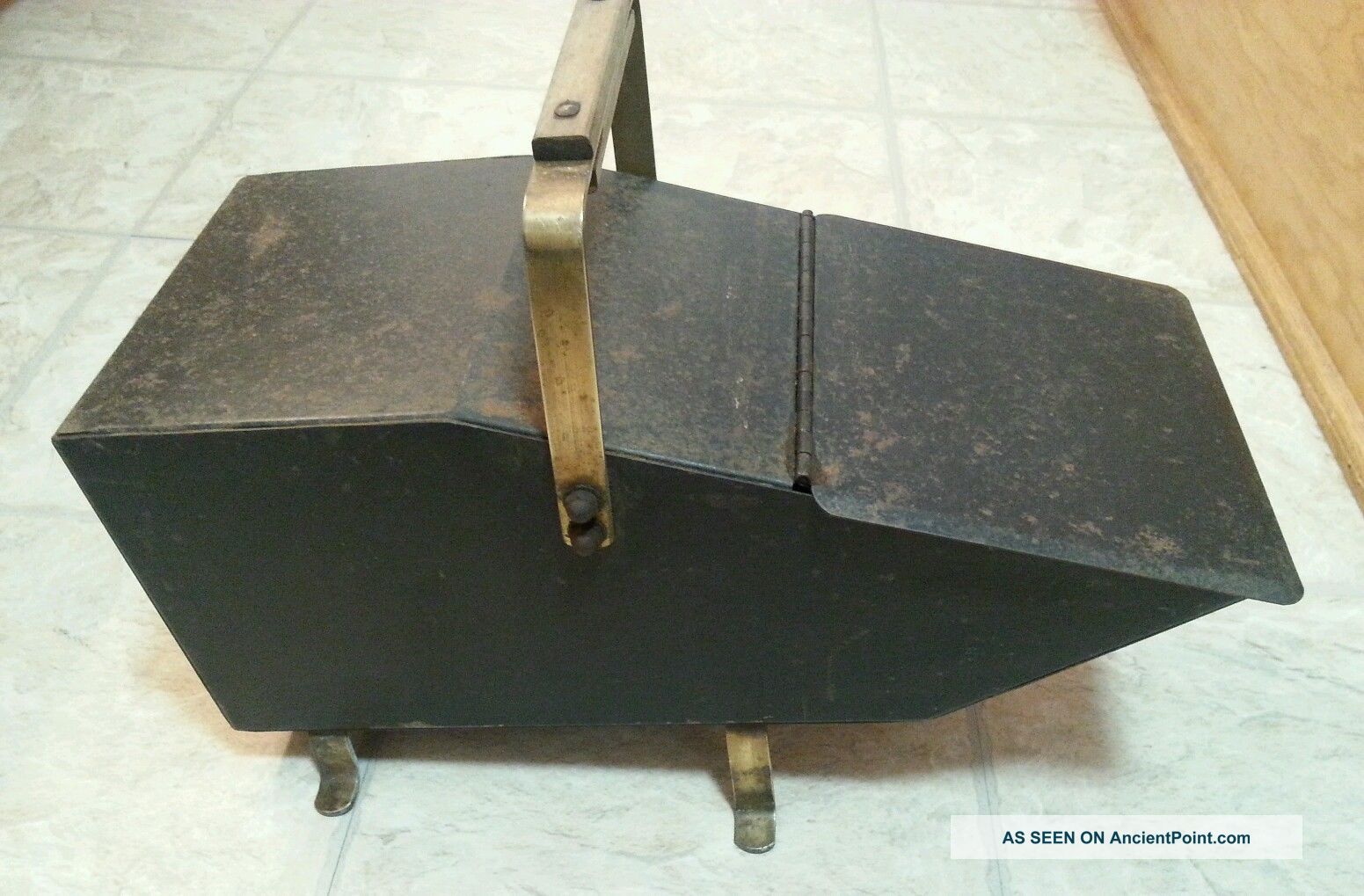 Vintage Brass & Cast Iron Coal Scuttle Box Ash Can Fireplace Hearthware Hearth Ware photo