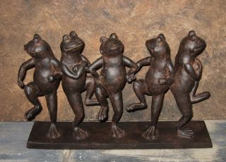 5 Dancing Frog Toad Statue Door Stop Primitive/french Country Farmhouse Decor photo