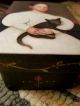 Folk Art Antique Oil Portrait Girl Black Cat Repro Paper Mache Box Handpainted Primitives photo 2
