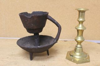 Museum Quality 17th C American Cast & Wrought Iron Grease Or Betty Lamp photo