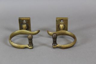 18th C American Lemon Top Brass Jamb Hooks Bold Early Lemon Top Design photo