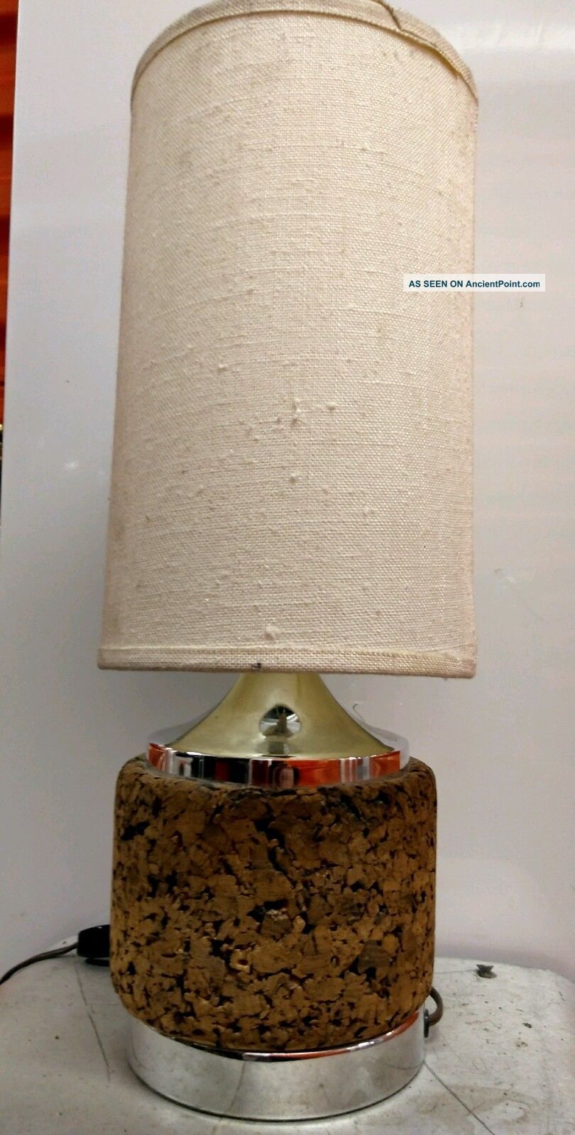 Vintage Laurel Cork & Chrome Table Lamp W/ Shade Mid-Century Modernism photo