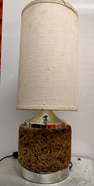 Vintage Laurel Cork & Chrome Table Lamp W/ Shade photo