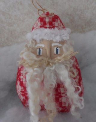 Primitive Santa Ornament Vintage Woven Red/white Coverlet Christmas Decoration photo