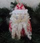 Primitive Santa Ornament Vintage Woven Red/white Coverlet Christmas Decoration Primitives photo 1