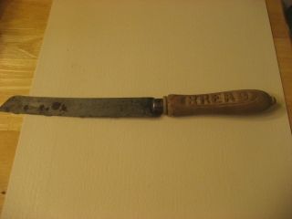 Late 1800s Early 1900s Made In Sheffield England Wooden Carved Handle Bread Knif photo