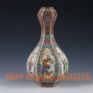Chinese Handwork Paint Cloisonne Flowers & Birds Porcelain Vase W Yongzheng Mark photo