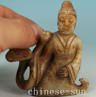 Delicate Chinese Old Jade Handmade Carving Figure Collect Statue Netsuke Decor photo