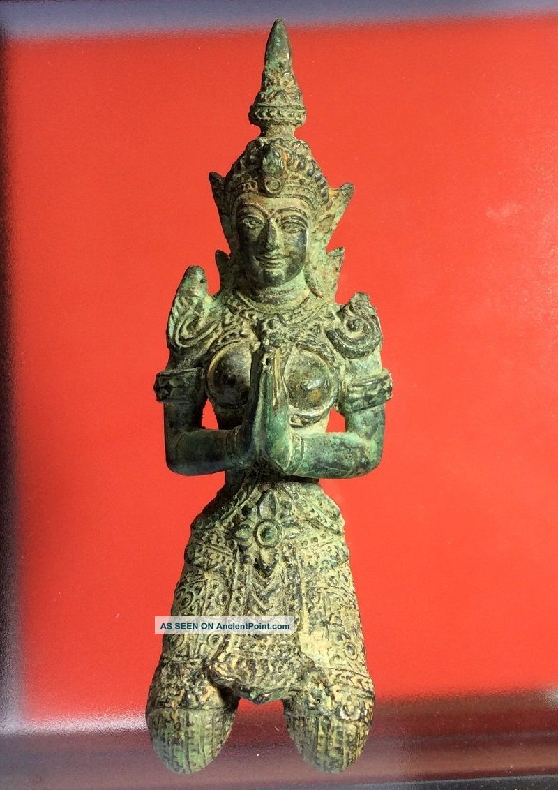 Thai Guardian Angel Thepanom Amulet Buddhist Kneeling Figurine Statue Antique A Amulets photo
