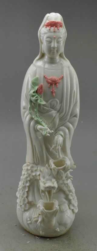Collectible Decorated Old Handwork Porcelain Carved Kwan - Yin On Dragon Statue photo