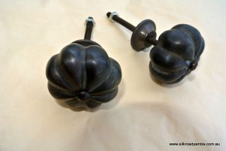2 Small Heavy Handle Knob Aged Old Solid Brass Pull Large Knobs Kitchen Garlic photo