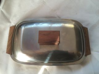 Mid Century Modern 18/8 Denmark Stainless Teak Handle Knob Divided Dish Tray photo