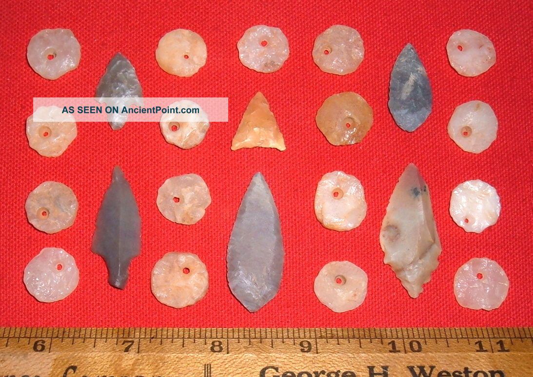 (23) Sahara Neo/mesolithic Points & Quartz Beads,  Prehistoric African Artifacts Neolithic & Paleolithic photo